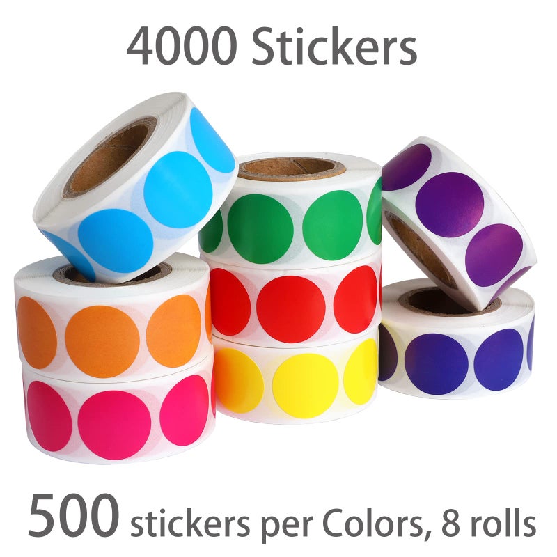 Lrogoe 4000 PCS 3/4"" Colored Dot Stickers Circle Color Coding Labels  8 Color Style Colorful Coding Label Sticker for Office  Student Classroom(8 Rolls  3/4 Inches) - Image 2